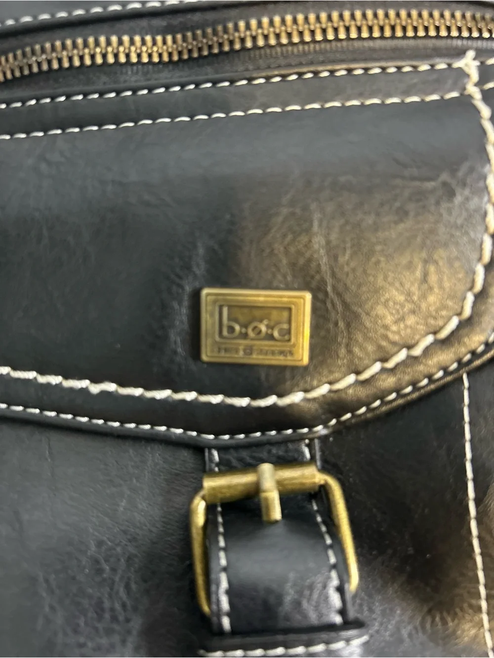 B.O.C. Born Concept Black Vinyl Tote Shoulder Bag Contrast Stitch Buckle